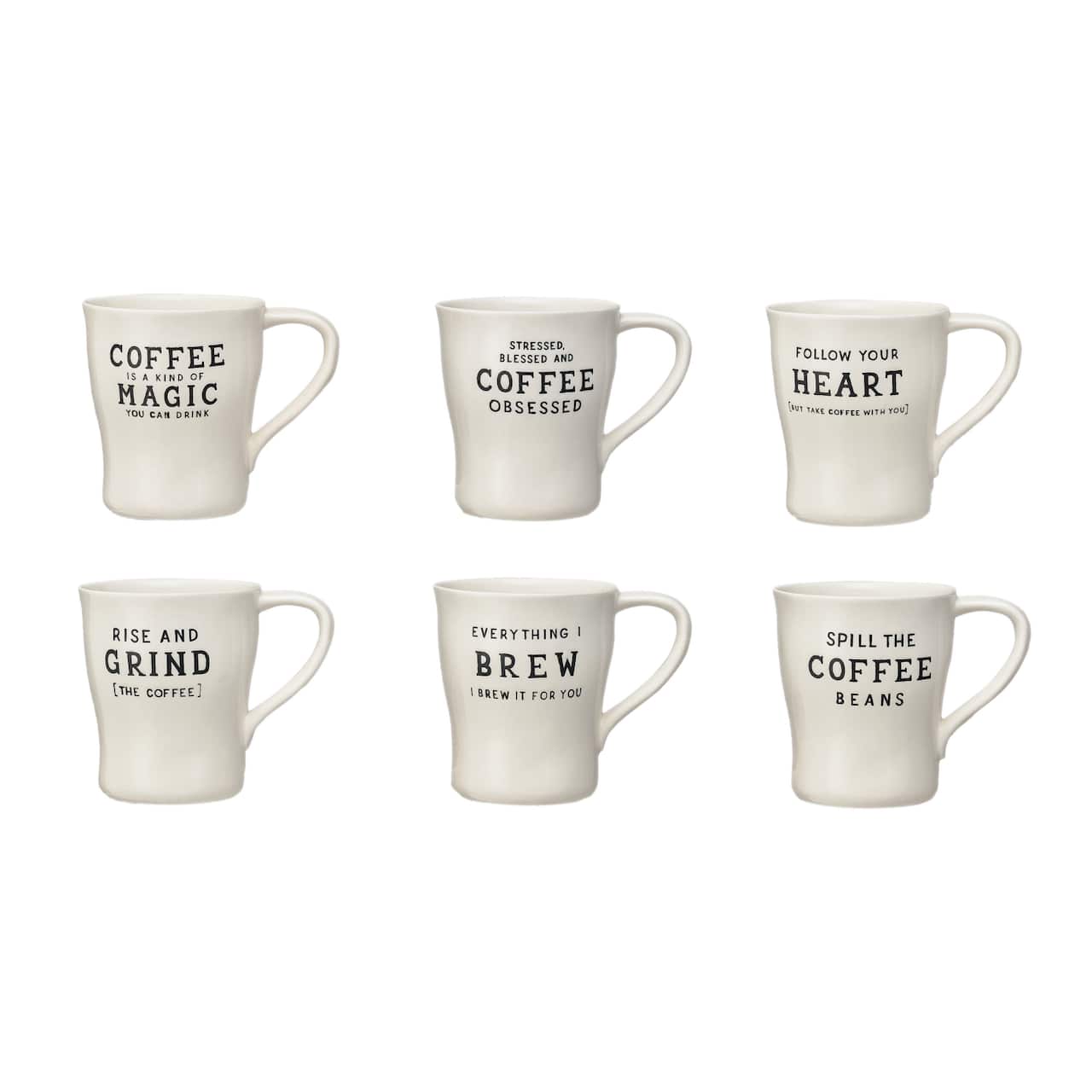 Hello Honey® 12oz. White & Black Inspirational Brew Stoneware Coffee Mug Set